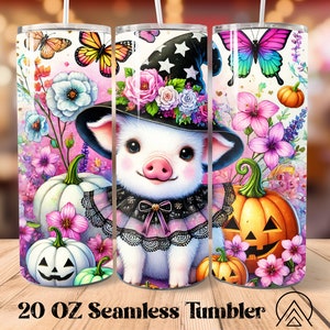Pig Halloween Seamless tumbler wrap Witch Pig tumbler sublimation Halloween tumbler designs Pig Tumbler PNG, Gifts for her, Digital files