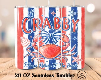 If Crabby Please Return To Beach Seamless tumbler wrap Preppy Crabby tumbler designs Stripes Crab tumbler PNG, Gifts for her, Digital files