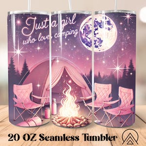 Just A Girl Who Loves Camping Tumbler Camping sans couture Tumbler Camper Tumbler Wrap Adventure Tumbler PNG, Cadeaux pour camping-car, Fichiers numériques