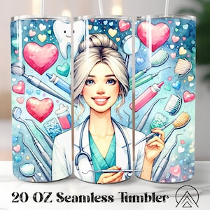 Tandarts Naadloze tuimelaar wrap Tandheelkundige tuimelaar sublimatie Tanden tuimelaar ontwerpen Tand Tumbler PNG, Geschenken voor tandarts, Digitale bestanden