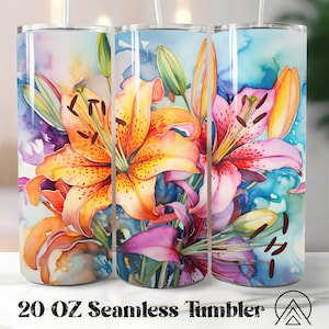 Lilies Alcohol Ink 20 onças de sublimação com desenhos de copos retos e cônicos de flores