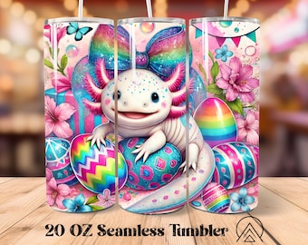 Easter Eggs Axolotl Seamless tumbler wrap Axolotl tumbler sublimation Axolotl tumbler designs Easter tumbler PNG, Gift for her, Digital file