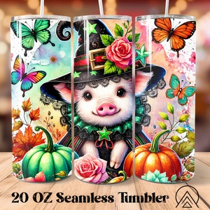 Pig Halloween Seamless tumbler wrap Witch Pig tumbler sublimation Halloween tumbler designs Pig Tumbler PNG, Gifts for her, Digital files