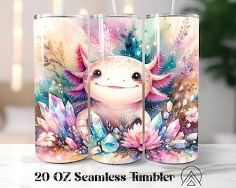 Axolotl Seamless tumbler wrap, Axolotl Alcohol Ink tumbler sublimation, Axolotl Crystal tumbler designs, Axolotl tumbler PNG, Digital files