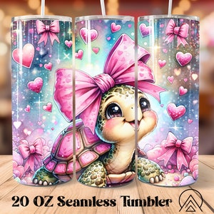 Schildkröte Bogen Nahtloser Becher Wrap Bogen Kokette Becher Sublimation Schildkröte Tumbler Designs Kokette Tumble PNG, Geschenke für sie, digitale Dateien