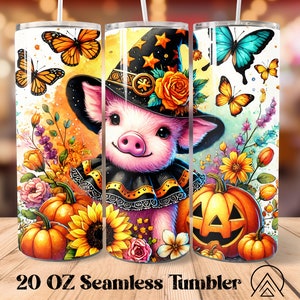 Pig Halloween Seamless tumbler wrap Witch Pig tumbler sublimation Halloween tumbler designs Pig Tumbler PNG, Gifts for her, Digital files