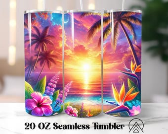 Beach Summer Seamless tumbler wrap Summer tumbler sublimation Tropical tumbler designs Summer Vibes Tumbler PNG, Gifts for her, Digital file