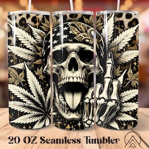 Funny Skull Weed Seamless tumbler wrap, Cannabis tumbler sublimation, Marijuana tumbler designs, Skull Leopard tumbler PNG, Digital files