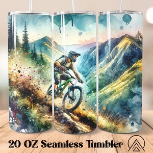 Mountain Biking Seamless Tumbler Bicycle Riding Tumbler Sublimation Biker Tumbler Designs Biking Tumbler PNG, Gifts for him, Digital files