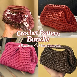 Crochet Bag Pattern Bundle | 4 Clutch Bag Patterns | PDF Pattern + Video Tutorials