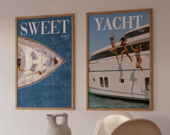 2er-Set, Retro-Magazin, 70er-Jahre-Retro-Druck, schwarze Wandkunst, High-Heels-Poster, Sommerhaus-Poster, psychedelische Kunst, Vogue-Druck, Trippy-Kunst