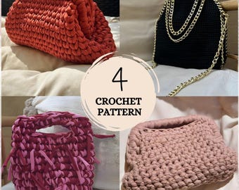 Set of 4 crochet bag pattern, covered frame bag, crochet pattern bag, PDF download, crochet tutorial for beginners, summer bag, handbag