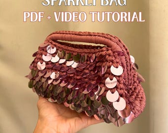 Crochet Clutch Bag + video tutorial, Covered Frame Bag, Crochet Pattern, PDF Download, Beginners Tutorial, Summer Bag, Handbag, Sequins Bag
