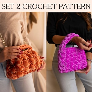 Lot de 2 patron de sac au crochet, sac cadre couvert, sac patron crochet, téléchargement PDF, tutoriel crochet pour débutants, sac d'été, sac à main