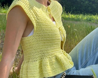 PEPLUM TOP CROCHET pattern, Pdf download, Crochet tutorial for beginners, Summer crochet top, Easy crochet pattern, Summer vest pattern