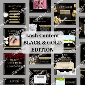 Luxury 15 days lash content editable templates BLACK & GOLD EDITION