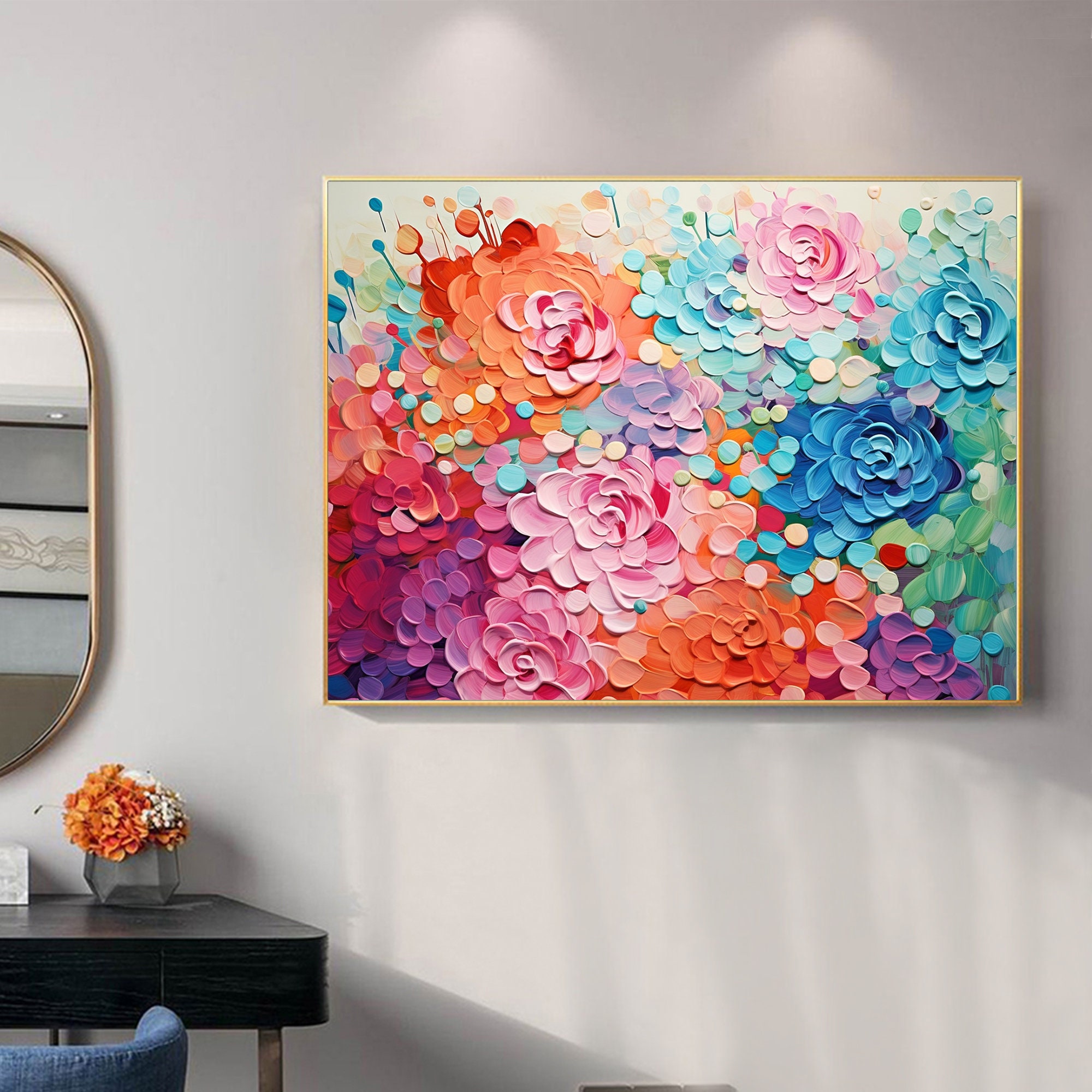 Abstract Colorful Flower Oil Painting on Canvas, Large Wall Art ...