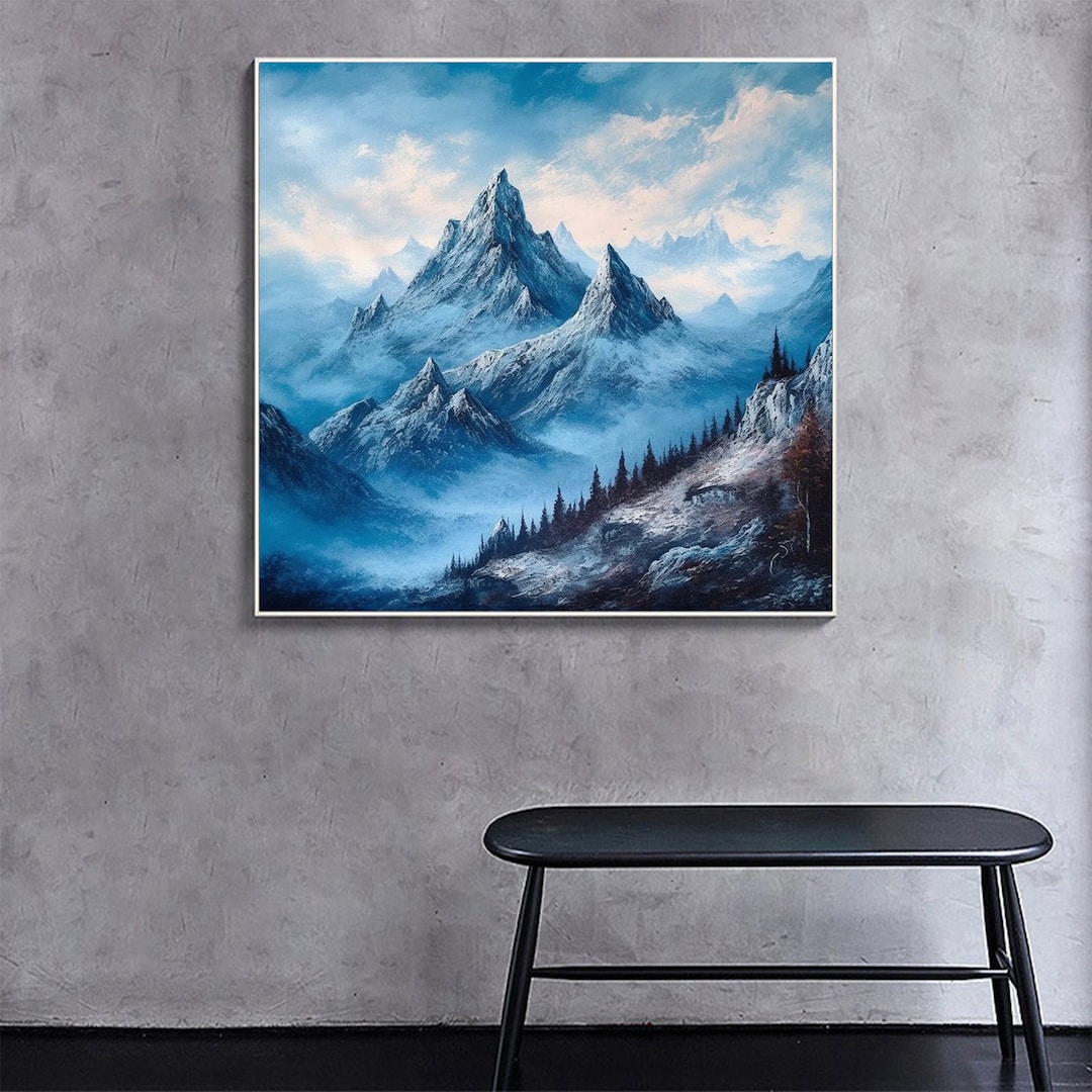 Abstract Mountain Oil Painting on Canvas, Large Wall Art, Original Sky ...