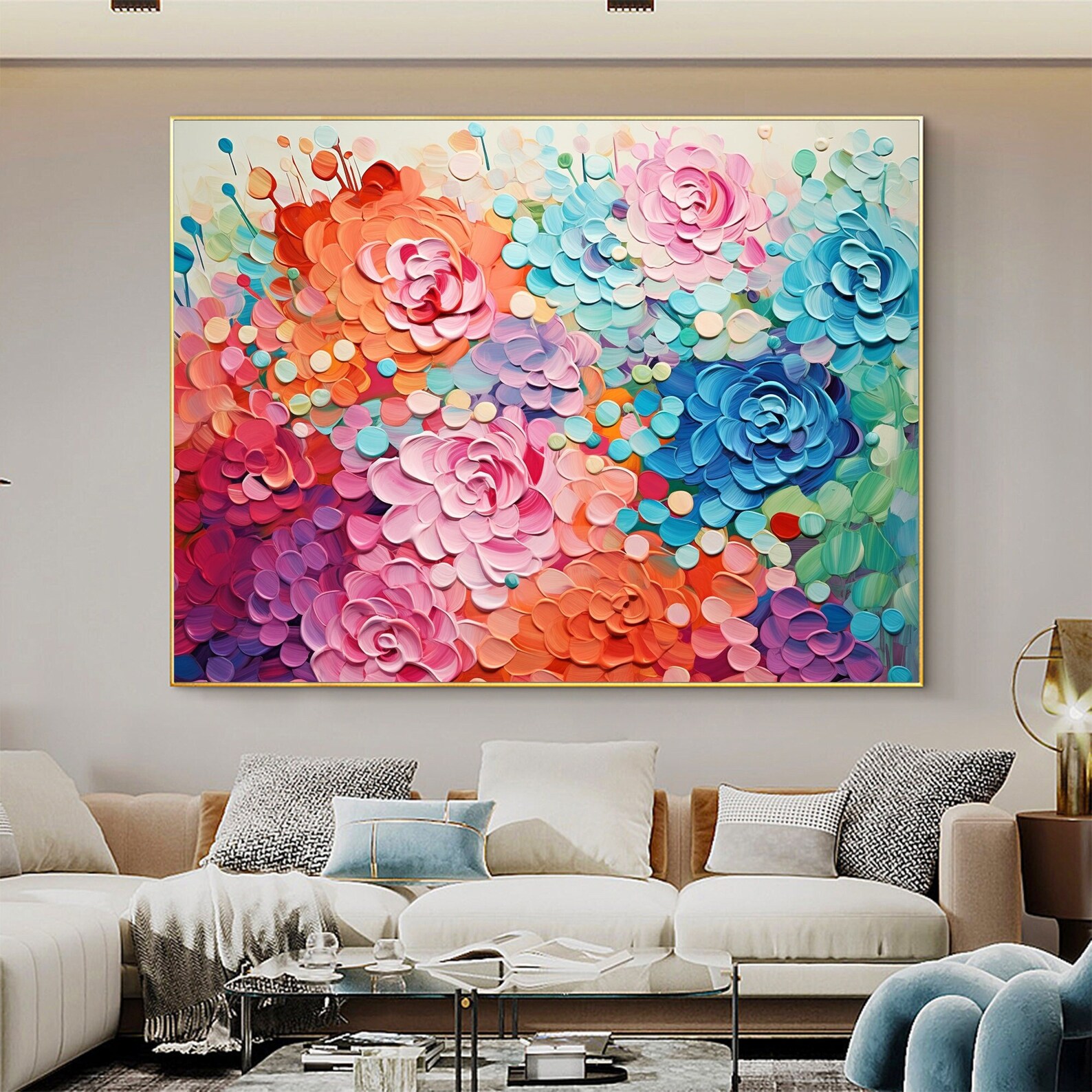 Abstract Colorful Flower Oil Painting on Canvas, Large Wall Art ...