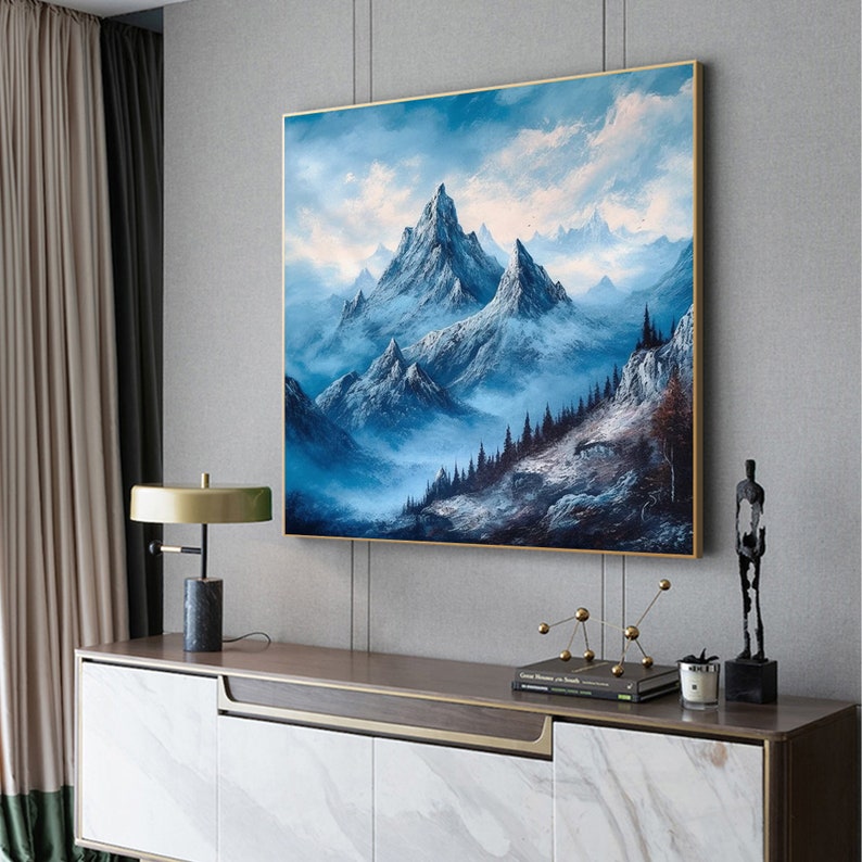 Abstract Mountain Oil Painting on Canvas, Large Wall Art, Original Sky ...