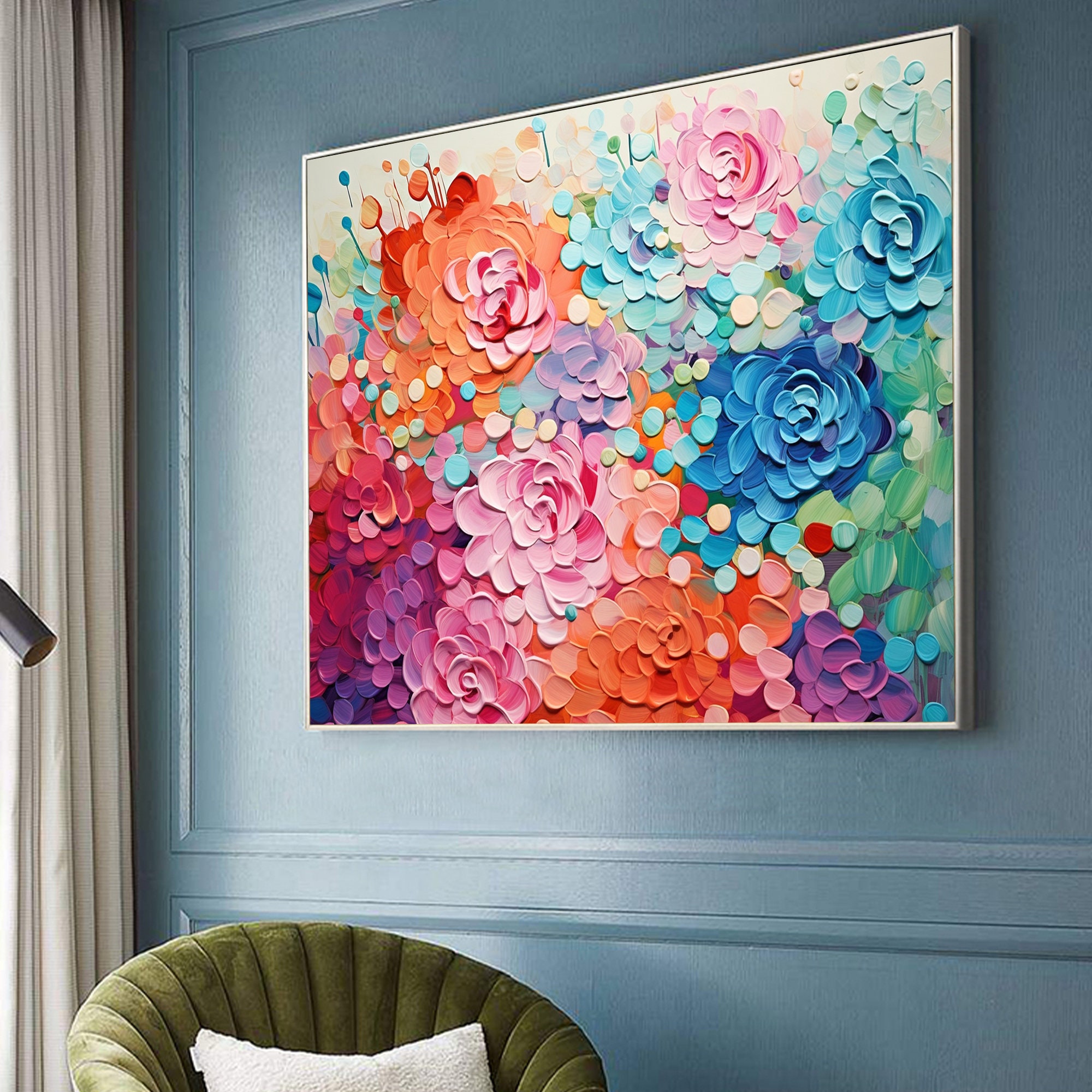 Abstract Colorful Flower Oil Painting on Canvas, Large Wall Art ...