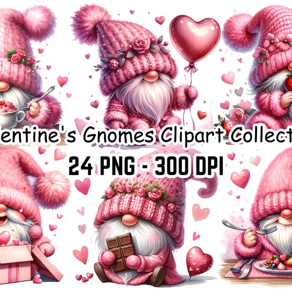 Valentine's Gnomes Clipart Collection - 24 PNG Festive Gnomes Clipart, Fantasy Clipart for Valentines Day, Ideal for Commercial Use