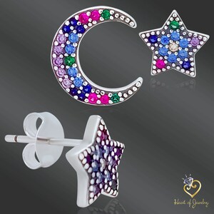 Sterling Silber Halbmond Ohrring, Sterne Design, Schmetterling zurück, himmlischen Schmuck, Geschenkidee für Frauen