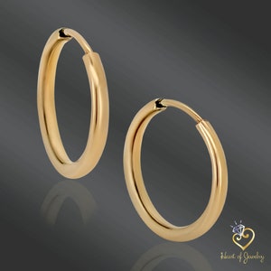 Plain Gold Tube Hoop Earrings, 14k Solid Yellow Gold, Endless Hoops, Minimalist Jewelry