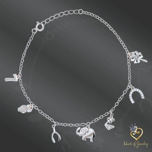 Lucky Symbol Charm Bracelet, 925 Sterling Silver, Unique Design, Gift for Her