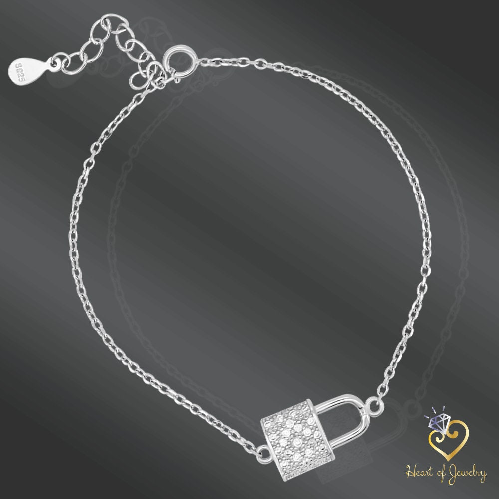 925 Sterling Silver Padlock Bracelet Lock Design Bangle Etsy