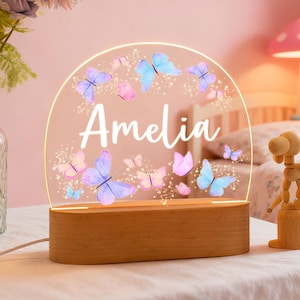 Kid Night Light with Name,Baby Night Light,Butterfly Light,Baby Girl Light,Baby Bedside Lamp,Kids Room Light,Nursery Lamp,Birthday Gift