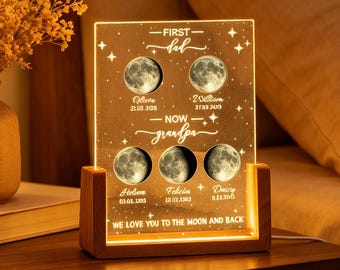 Benutzerdefinierte erster Vater jetzt Opa Nachtlicht, benutzerdefinierte Mondphase von Datum Geschenk, personalisierte Dad Mondphasenlampe, Vatertagsgeschenk, Dad Geschenke