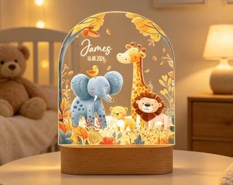 Personalised LED Animal Lamp,Safari Jungle Animals Light,Kids Night Light Gift,Easter Gifts for Kids,Kids Bedroom Nursery Table Light