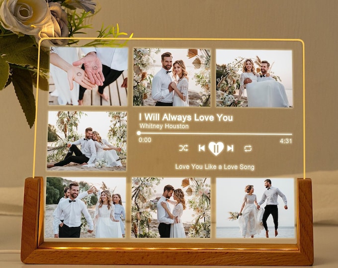Personalized Couples Gift,Custom Photo Collage LED Light,Personalized Song Night Light,Music Plaque,Best Gift for Her,Girlfriend Gifts