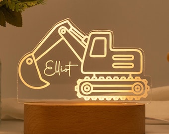 Excavator Night Light,Personalised Digger Night Light,Toddler Night Light,Children's Bedside Night Light,Digger Night Light,Kids Bedrooms