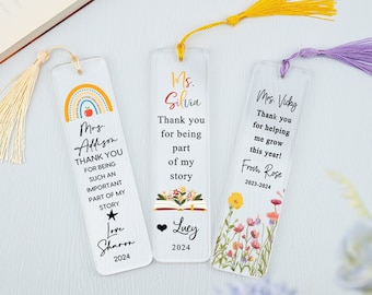Personalized Teacher Bookmark, Rainbow Teacher Bookmark, Thank You Gift For Teacher, Teacher Appreciation Gift, Custom Bookmark for Teacher