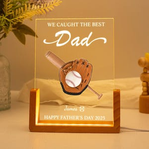 Personalized Father's Day Gift We Caught The Best Dad Night Light,Custom Father's Day Gift for Dad Grandpa,Acrylic Baseball Plaque for Him