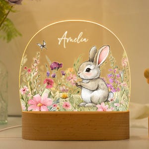 Personalised Cute Bunny Floral Night Light,Personalised Name Night Light for Baby Girls,Kids Night Light,Nursery Decor,Baby Shower Gift