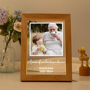 Personalisierter Bilderrahmen mit Licht, Acryltafel Gedenkgeschenk, In liebevoller Erinnerung, Tischdekoration, Gedenktafel, personalisiertes Geschenk