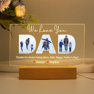 Personalized Night Light with Dad Kid Photo,Best Dad Ever,Fathers Day Gifts,Gift for Papa,Custom Birthday Gift for Dad,Gift for Husband