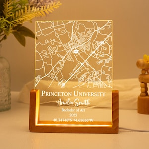 Veilleuse de carte du campus personnalisée, lampe de nuit LED de carte de l'université personnalisée, plaque acrylique de carte de l'université, cadeau de remise des diplômes pour la promotion 2025