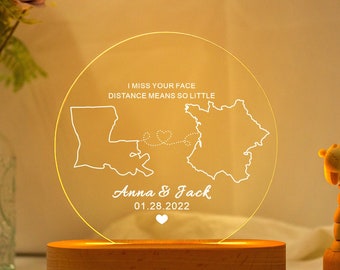 Two Map Night Light, Long Disctance Relationship Lamp, Going Away Gift, Miss You Gift, Country State Lamp, Couple Gift, Best Friend Gift