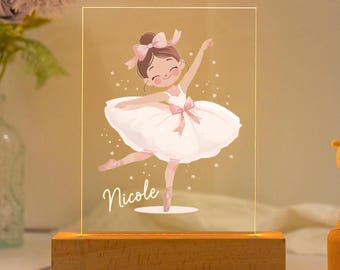パーソナライズされたバレリーナナイトライト、バレエダンスギフト、カスタムバレリーナギフト、保育室の装飾、女の子への誕生日プレゼント、子供用ライト