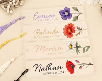 Personalized Flower Bookmark, Birth Flower Bookmark, Custom Name Bookmark For Her, Mothers Day Gifts, Floral Name Bookend, Student Kids Gift
