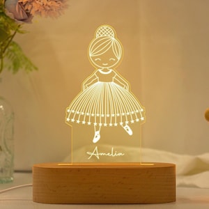 Ballerina Girl Night Light,Girl's Bedroom Decor,Baby Girl Birth Gifts,Custom Name Lamp,Childs Light,Girl's Nursery Decor,Christmas Gift