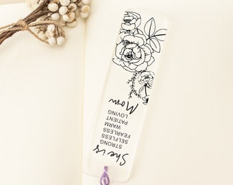 Marque-page personnalisé en acrylique, marque-page fleur pour maman, marque-page bouquet de fleurs, marque-page nom, cadeaux de fête des mères, cadeau d'anniversaire pour grand-mère