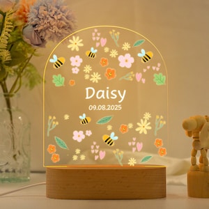 Personalized Baby Girl Night Light,Floral Night Light for Nursery Decor,Toddler Bedside Night Light,Custom Kid Name Lamp,Newborn Gift