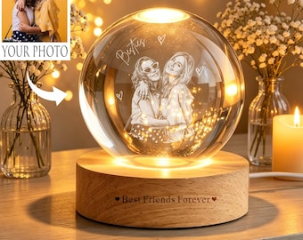 Lámpara de noche personalizada con bola de cristal y foto de tu mejor amiga, regalo de San Valentín para amigas, regalos para hermanas, regalo para mejores amigas, regalos para hermanas del alma