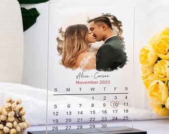 Personalized Photo Plaque For Couple, Acrylic Calendar Plaque, Engagement Gift, Anniversary Gift, Birthday Gift For Girlfriend, Wedding Gift