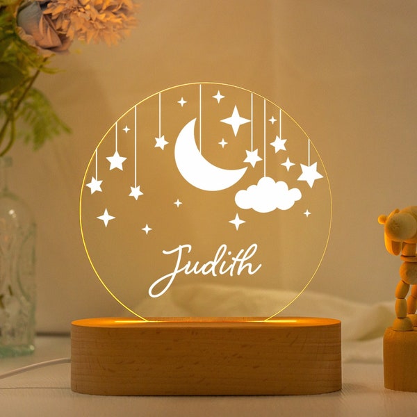 Personalized Moon and Star Night Light, Clouds Nightlight, Name Night Light, Baby Bedroom Lamp, Newborn Gift, Baby Shower Gift, Nursery Lamp